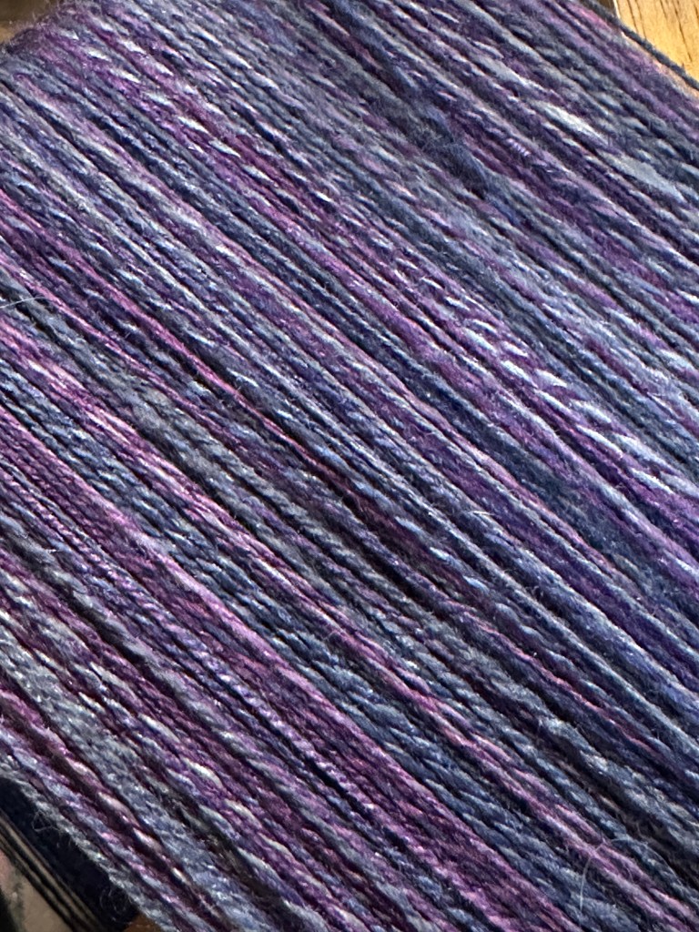 Closeup of purple hands-spun yarn