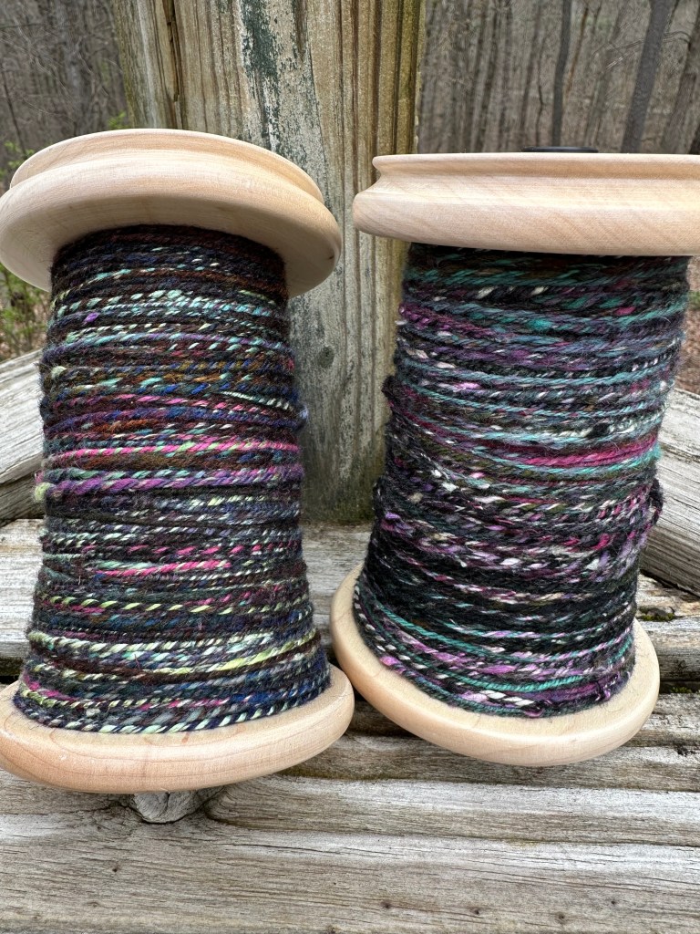 Hand spun yarn on 2 spools